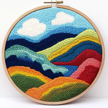 Punch Needle Kit for Beginners: Abstract Landscape DIY Embroidery Set with Printed Pattern, Hoop & Yarn (20x20cm) – Compatible with Standard Punch