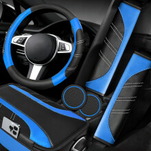 Set di accessori per auto blu: coprivolante, copriconsolle