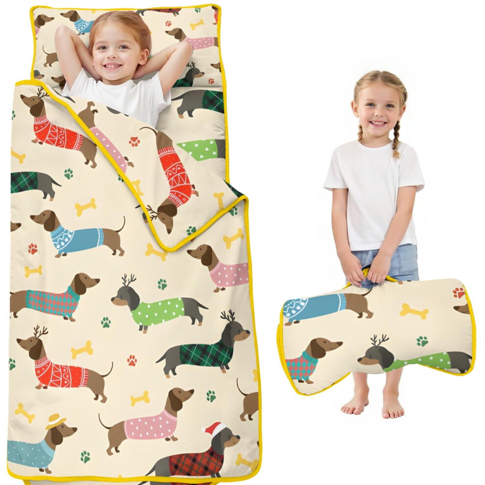 Colorful Funny Dachshund Toddler Nap Mats for Kids Preschool,Sleeping Mat Bag or Kids,Toddler Sleeping Bag,Toddler Nap Mat or Daycare