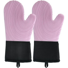 Gants de cuisine en silicone, résistants à la chaleur jusqu'à 260 C (500 F), rouges, 34,5 cm (13,6 pouces), doublure douce, imperméables et