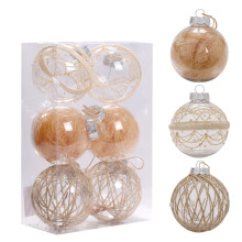 6pcs Rustic Boho Christmas Balls Ornaments – Clear Linen, Shatterproof, with Strips, Compatible with Standard Tree Hooks