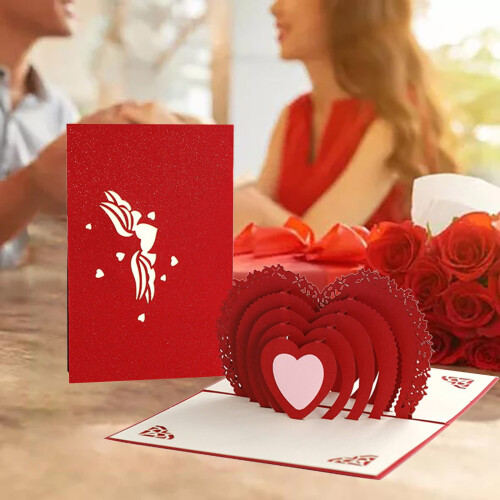 3D Love Heart Pop Up Card with Envelope 1pc 1