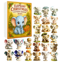 Calendrier de l'Avent de Noël 24 jours sur le thème des éléphants – Compte à rebours en acrylique avec mini-décorations d'éléphants,