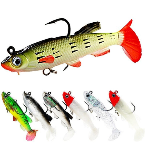 2 esche morbide con amo, spinner bait da 8,5 cm e 13 g, ideali per la pesca e l'affondamento. 1