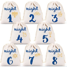 GASTROPOD Lot de 8 sacs cadeaux à cordon pour Hanoukka, pochettes en tissu réutilisables pour cadeaux de fête, petits sacs à bijoux, sacs de