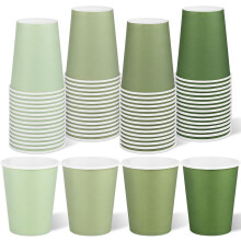 60 gobelets en papier vert sauge dégradé de 255 ml (9 oz) – Gobelets jetables pour café/fêtes, compatibles avec les porte-gobelets standard