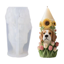 Molde de silicone com desenho de cachorro e flor para velas, sabonetes e resina.