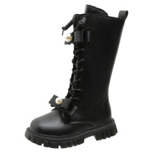 Girls' Flat Leather Princess Boots – Soft Sole, Comfortable & Durable Casual Ankle Boots for Toddlers, Black, Size 11.5–12 Years