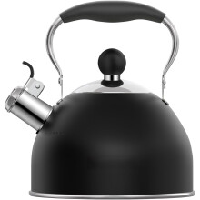 Bouilloire à thé sifflante en acier inoxydable de 2 pintes avec poignée pliable ergonomique, pour thé/café (noire)