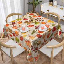 Nappe d'automne 132 x 132 cm – Motif feuilles d'érable et plantes, idéale pour Thanksgiving, usage intérieur/extérieur