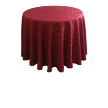 Nappe ronde imperméable en polyester jacquard, 160 cm, pour mariage/banquet/fête (rose/rouge vin)