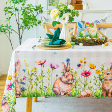 Nappe imperméable lapin de Pâques – Nappe rectangulaire à motif floral printanier, résistante aux taches, 152 cm x 213 cm, pour la décoration