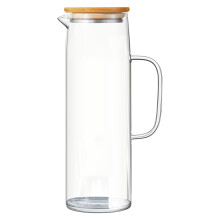 Carafe droite en verre borosilicate avec couvercle et poignée, pour eau froide, thé, café ou jus – Compatible avec les grilles standard