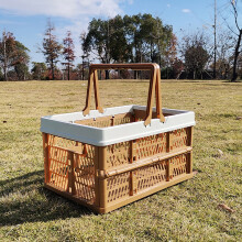 Collapsible Storage Crates with Handle, Stackable Plastic Baskets Compatible with Camping, Picnic & BBQ