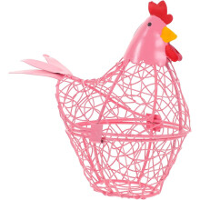 Cesta de alambre con forma de gallina y tapa para huevos, color verde.