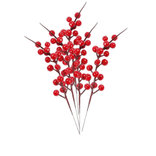 Conjunto de 5 hastes de frutinhas vermelhas artificiais de 27 cm para decoração de árvores de Natal, guirlandas e enfeites natalinos.