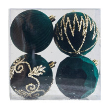Green Green Christmas Flocked Ball Ornaments 8Cm 4Pcs Velvet Hanging Decor For Windows Trees And Festive Home Decoration Set Of Four