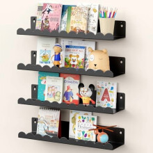 Scaffali per libri da cameretta in metallo nero, 43 cm, da parete, confezione da 4