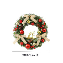 Guirlanda de Natal de 40 cm com bolas de rena, frutas vermelhas, pinhas e agulhas de pinheiro – Decoração verde para porta/parede/janela/varanda,