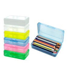 Grote plastic pennendoos, transparante doos met klikdeksel, stapelbaar ontwerp en stijlvolle opbergdoos voor kantoorbenodigdheden.