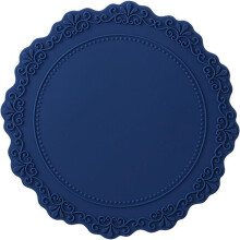 Luxe siliconen placemat, 23 cm, vintage blauw met kanten bloemenmotief, gemakkelijk te wassen, lange levensduur – geschikt voor alle tafels.