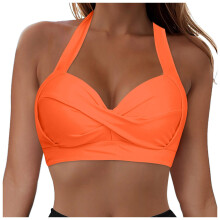 Conjunto de biquíni feminino laranja com top push-up com aro e top cropped com amarração nas costas – tamanho 2XL, compatível com tamanhos