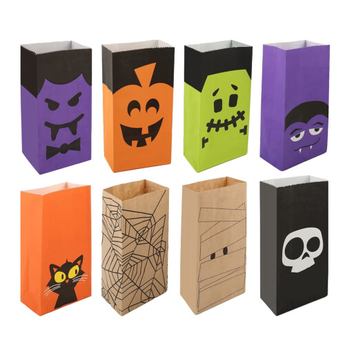 Χάρτινες σακούλες για λιχουδιές για το Halloween, 8 τεμάχια σε διάφορα σχέδια, τέρας,