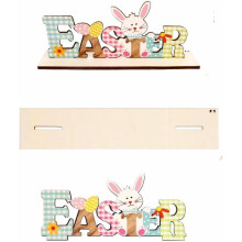 Houten paashaasbordje, paashaas tafelbeeldjes, paastafeldecoraties