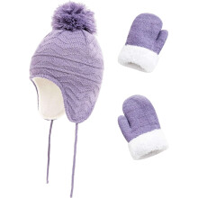 Wintermütze und Fäustlinge für Kinder, warm gestrickt, Fleece, 1 Set