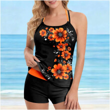 Maiô feminino estampado de duas peças com bojo, alças ajustáveis, modelagem justa e confortável para usar na praia e nas férias.