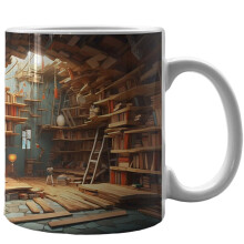 Library Bookshelf Mug – 3D Ceramic Coffee Cup, Creative Space Design, Book Lovers Gift, Compatible with Dishwasher