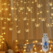 LED-keijuvaloverho perhosilla, 8 tilaa, USB-virtalähde