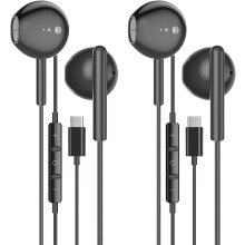 2-Pack USB-C Headphones Compatible with iPhone 16/15 Series, HiFi Stereo, Black Wired Earbuds w/ Mic & Volume Control