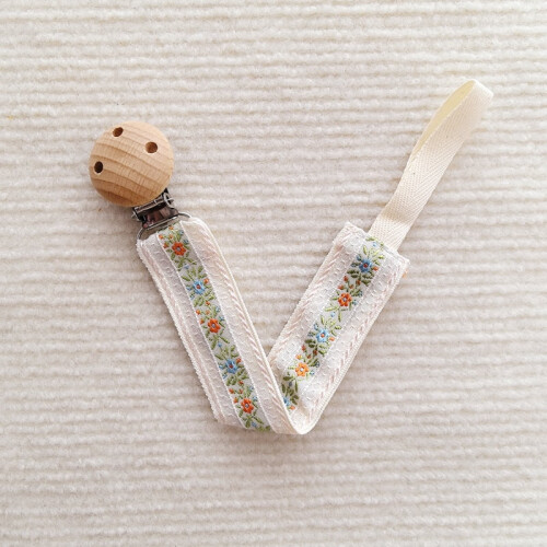 Slabhra Pacifier Bróidnithe Bróidnithe do Leanbh Teether Leanbh Bréagáin Bheaga Slabhra Frith-titim Gearrthóg Pacifier Adhmaid Feá Lanyard