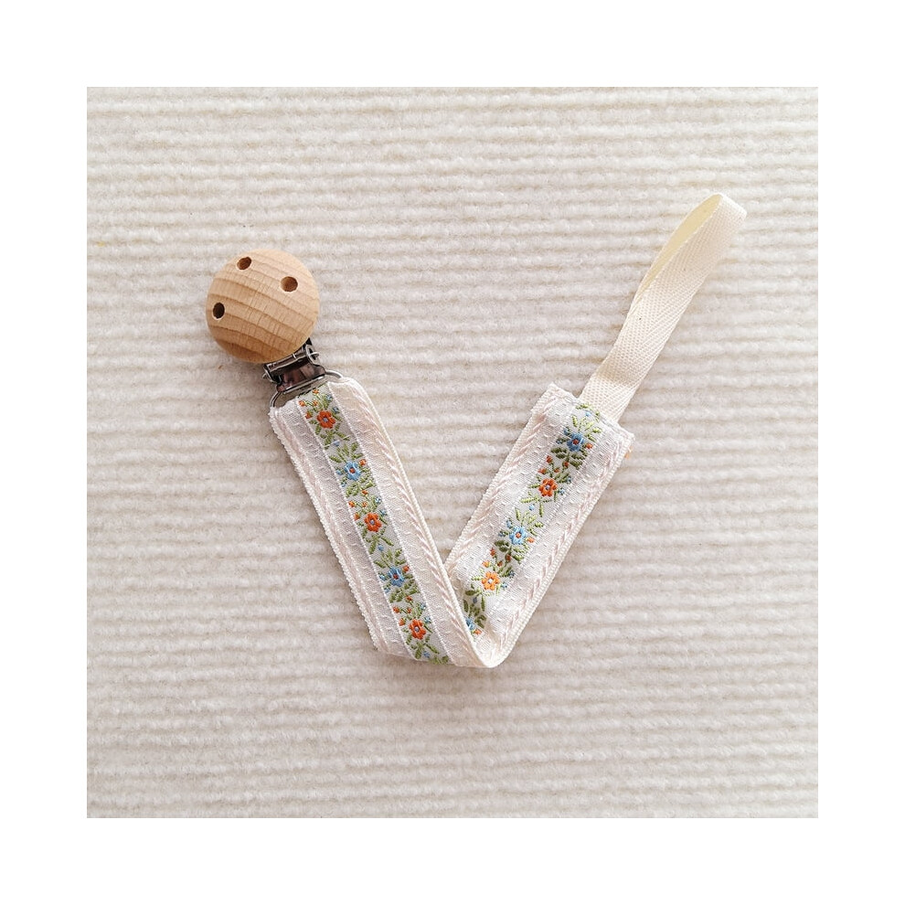 Embroidered Baby Embroidered Pacifier Chain Baby Teether Small Toys Anti-falling Chain Beech Wood Pacifier Clip Lanyard
