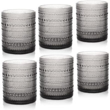 10 oz Hobnail Cocktail Glasses Set of 6, Vintage Textured Bubble Glasses, Compatible with Old Fashioned & Jupiter Styles, Grey