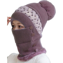 Dámské jednodílné zimní teplé čepice Beanie Čepice s fleecovou podšívkou Pletená čepice Kukly Maska Sada Lebka Krční Šátek s Bambulkou