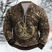 Age Norse Mythology Midweight Pullover Sweater For With Half Zip Neck Design