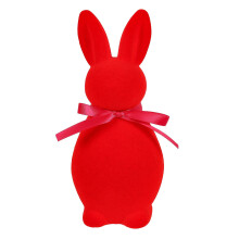 Osterhasenfigur, 14 cm, mit Fliege, rot – Tisch-, Kaminsims- und Tischdekoration – Passend für Frühlingsdeko zu Hause/im Büro