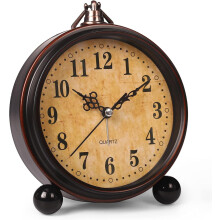 Battery Operated Alarm Clock, Night Light, Vintage Hanging Super Quiet Tick-Free Analog Table Lamp for Bedroom, Bedside Table, Desk, Shelf