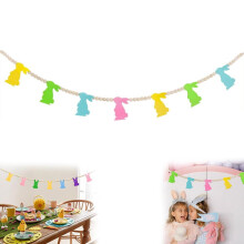 Slinger van 1,28 meter met vilten hartjes en houten kralen, rode en roze konijntjes als hangende decoratie, romantische etagère en decoratie voor