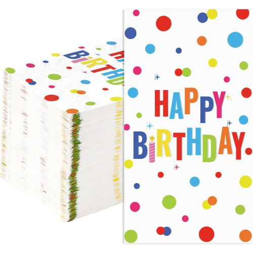 100 τεμάχια 3-στρωματικές χαρτοπετσέτες Happy Birthday, πολύχρωμες χαρτοπετσέτες μιας