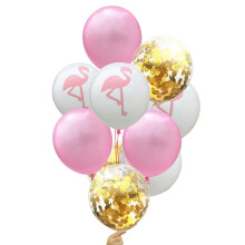 Ensemble de 10 ballons en latex rose et or Ă motif flamant rose