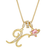 Heart-shaped diamond-encrusted initial pendant necklace