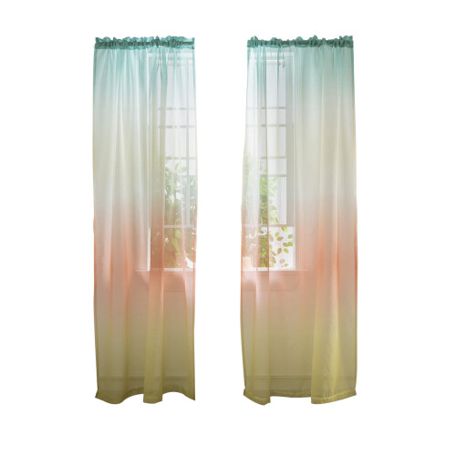 Perdea, gradient curcubeu ecran de culoare dormitor cu bandă lată, material textil, 2 buc 1