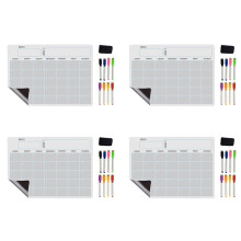 4X A3 Quadro Magnético Apagamento um Seco Calendário Conjunto Planner Semanal para Frigorífico Frigorífico Cozinha Casa 17X12 Polegadas