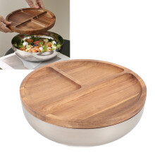 Salatschalen aus Edelstahl, 24 cm, Holzdeckel