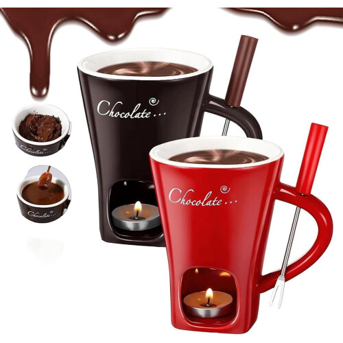 Chocolate Fondue Mug Set Ceramic with Fork 2 pcs