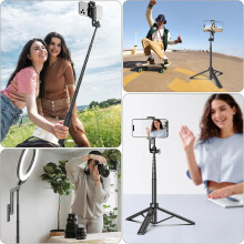 Uttrekkbar selfiestang med stativ, 50 tommer, svart