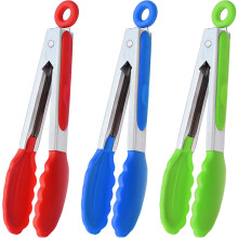 Mini-tang met siliconen uiteinden, 18 cm lange serveertang, set van 3 (rood, blauw, groen)